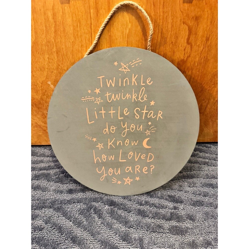 Twinkle Twinkle Little Star Pink Nursery Wall Art 12” Round